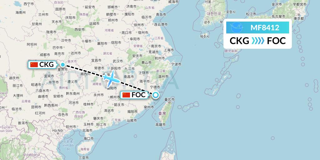 MF8412 Xiamen Airlines Flight Map: Chongqing to Fuzhou