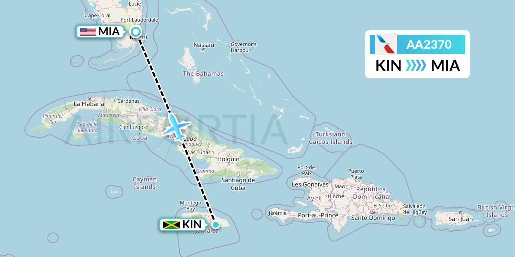AA2370 American Airlines Flight Map: Kingston to Miami