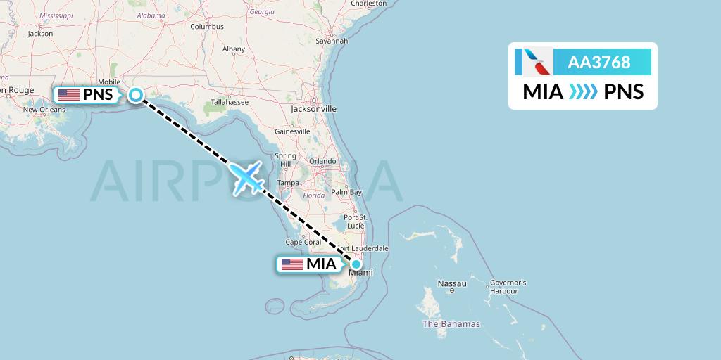 AA3768 American Airlines Flight Map: Miami to Pensacola