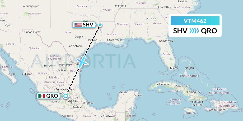 VTM462 Aeronaves TSM Flight Map: Shreveport to Queretaro