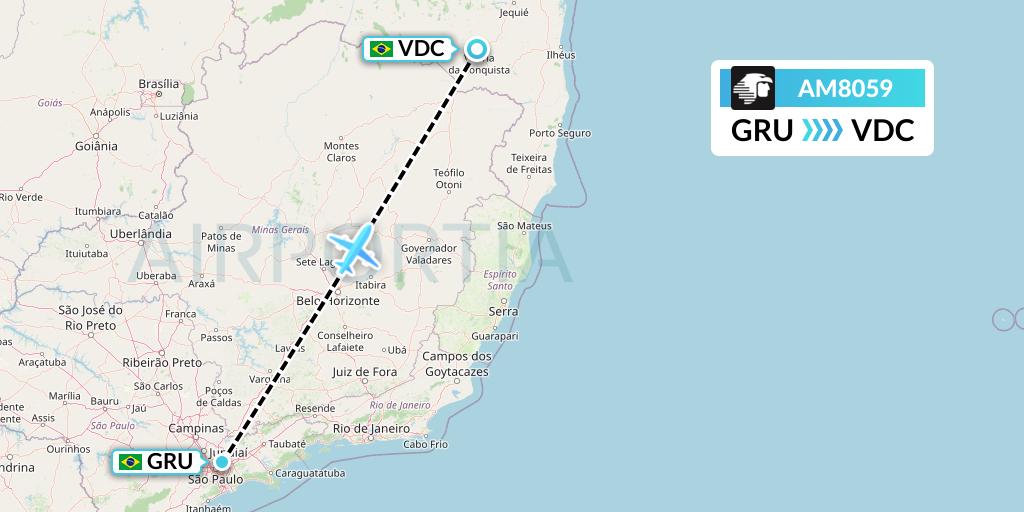 AM8059 Aeromexico Flight Map: Sao Paulo to Vitoria Da Conquista