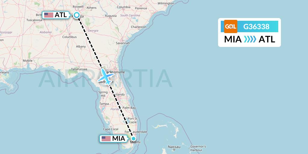 G36338 GOL Transportes Aeros Flight Map: Miami to Atlanta