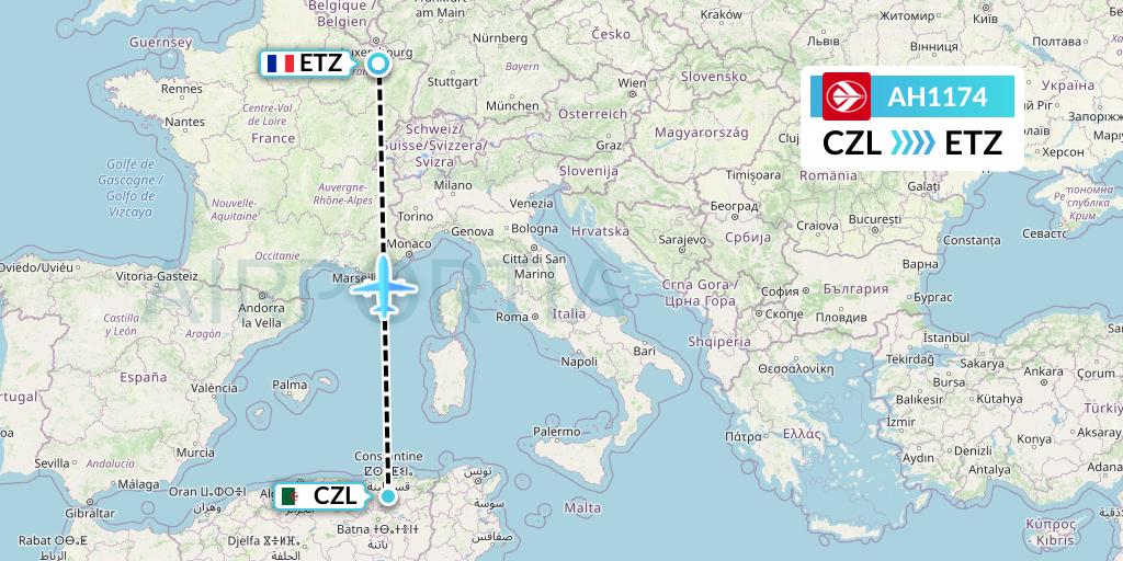 AH1174 Air Algerie Flight Map: Constantine to Metz-Nancy