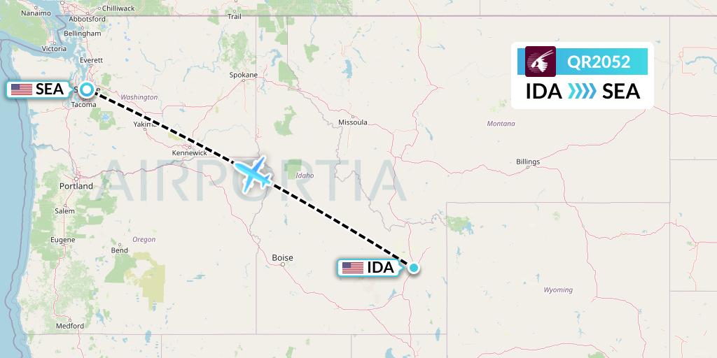 QR2052 Qatar Airways Flight Map: Idaho Falls to Seattle