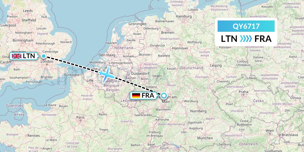 QY6717 European Air Transport Flight Map: London to Frankfurt