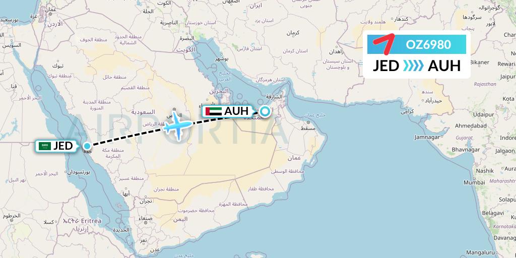OZ6980 Asiana Airlines Flight Map: Jeddah to Abu Dhabi