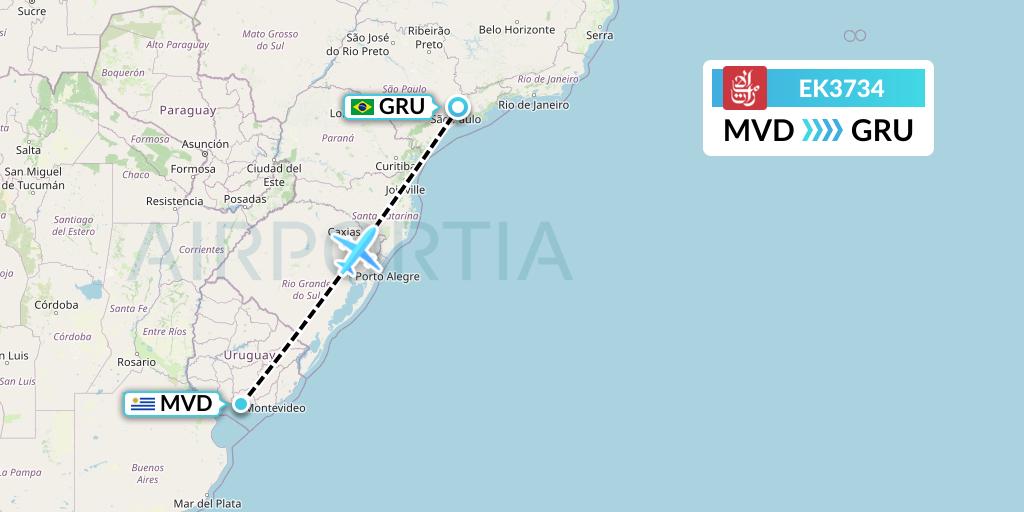 EK3734 Emirates Flight Map: Montevideo to Sao Paulo