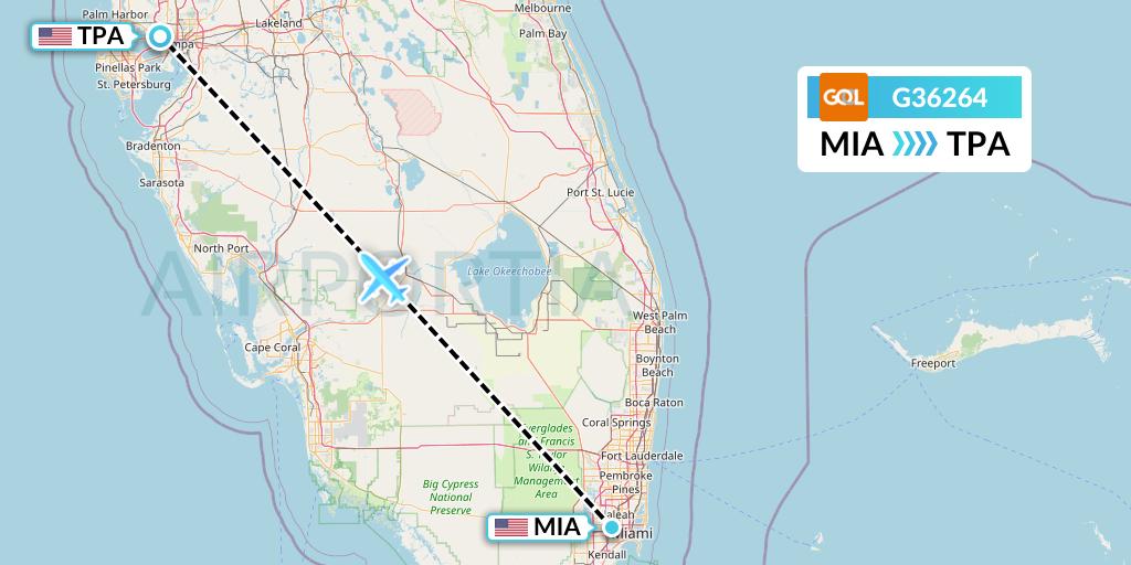 G36264 GOL Transportes Aeros Flight Map: Miami to Tampa