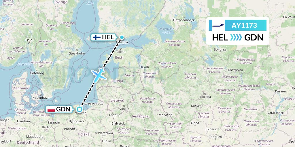 AY1173 Finnair Flight Map: Helsinki to Gdansk