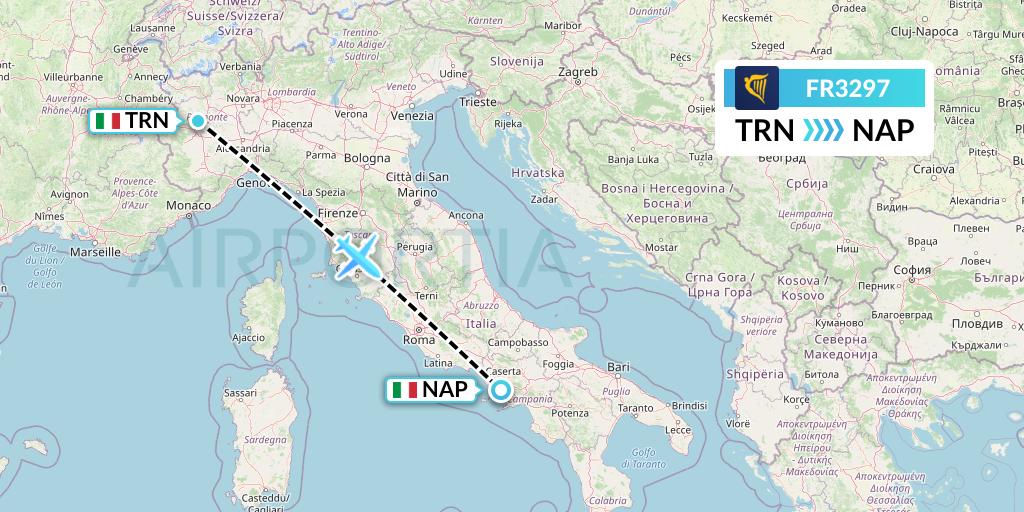 FR3297 Ryanair Flight Map: Turin to Naples