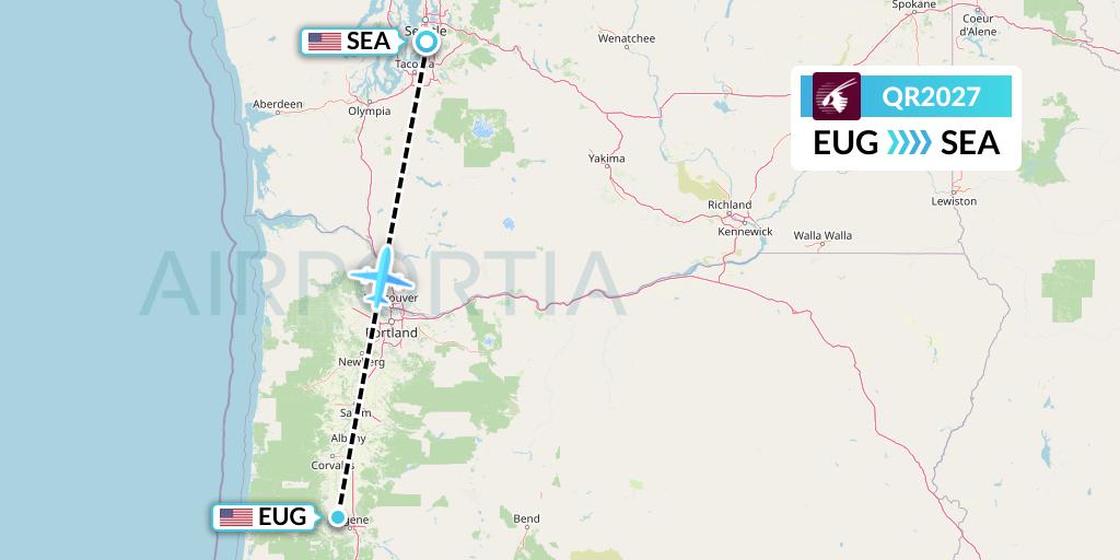 QR2027 Qatar Airways Flight Map: Eugene to Seattle
