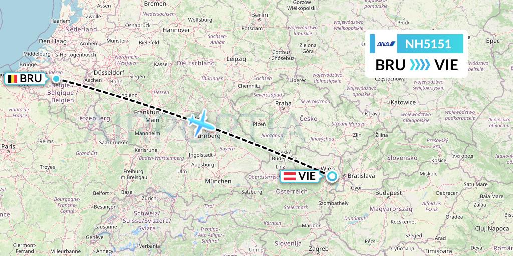 NH5151 All Nippon Airways Flight Map: Brussels to Vienna