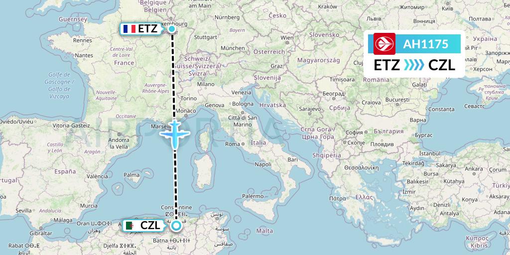 AH1175 Air Algerie Flight Map: Metz-Nancy to Constantine