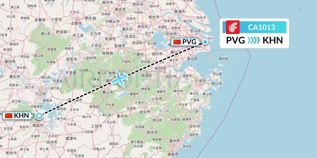 CA1013 Air China Flight Map: Shanghai to Nanchang