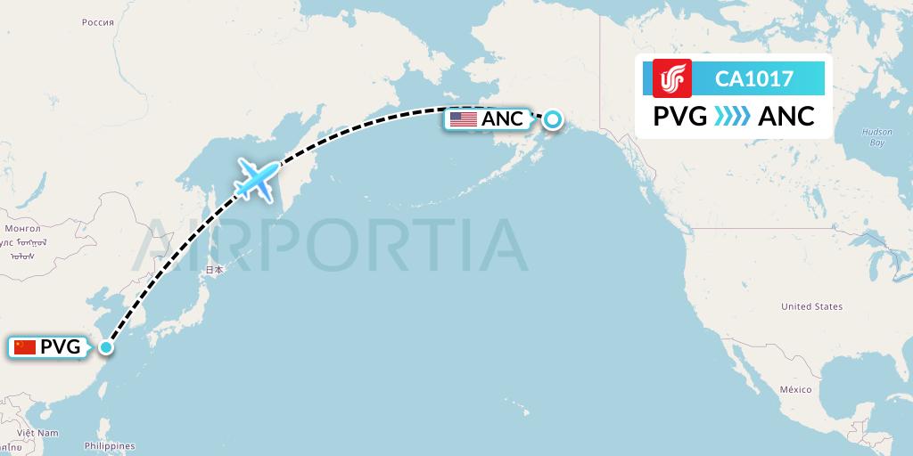 CA1017 Air China Flight Map: Shanghai to Anchorage