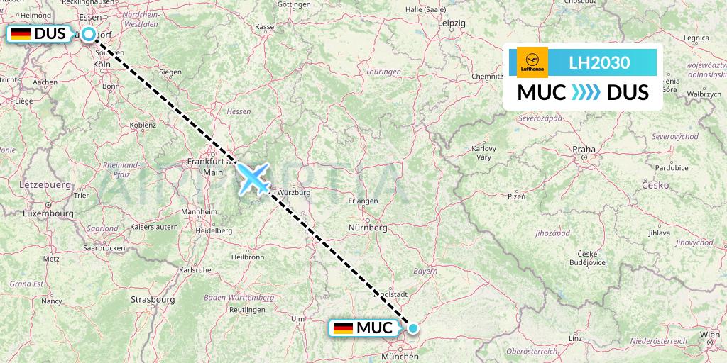 LH2030 Lufthansa Flight Map: Munich to Dusseldorf