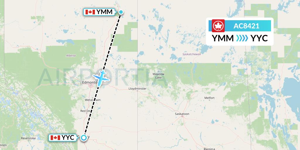 AC8421 Air Canada Flight Map: Fort McMurray to Calgary