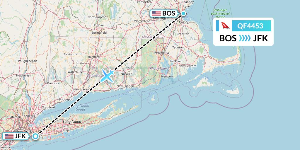 QF4453 Qantas Flight Map: Boston to New York