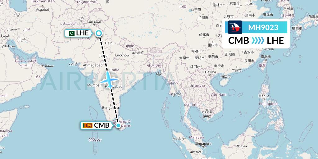 MH9023 Malaysia Airlines Flight Map: Colombo to Lahore