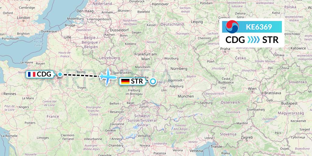KE6369 Korean Air Flight Map: Paris to Stuttgart