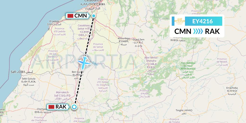 EY4216 Etihad Airways Flight Map: Casablanca to Marrakesh 