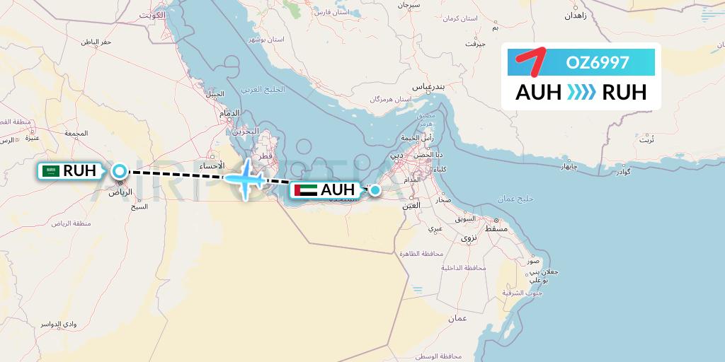 OZ6997 Asiana Airlines Flight Map: Abu Dhabi to Riyadh