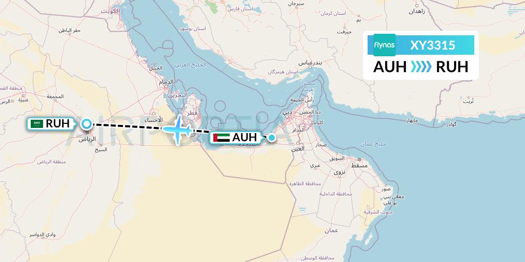 XY3315 Flynas Flight Map: Abu Dhabi to Riyadh