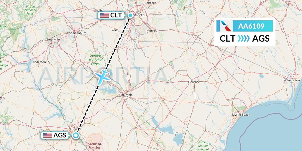 AA6109 American Airlines Flight Map: Charlotte to Augusta