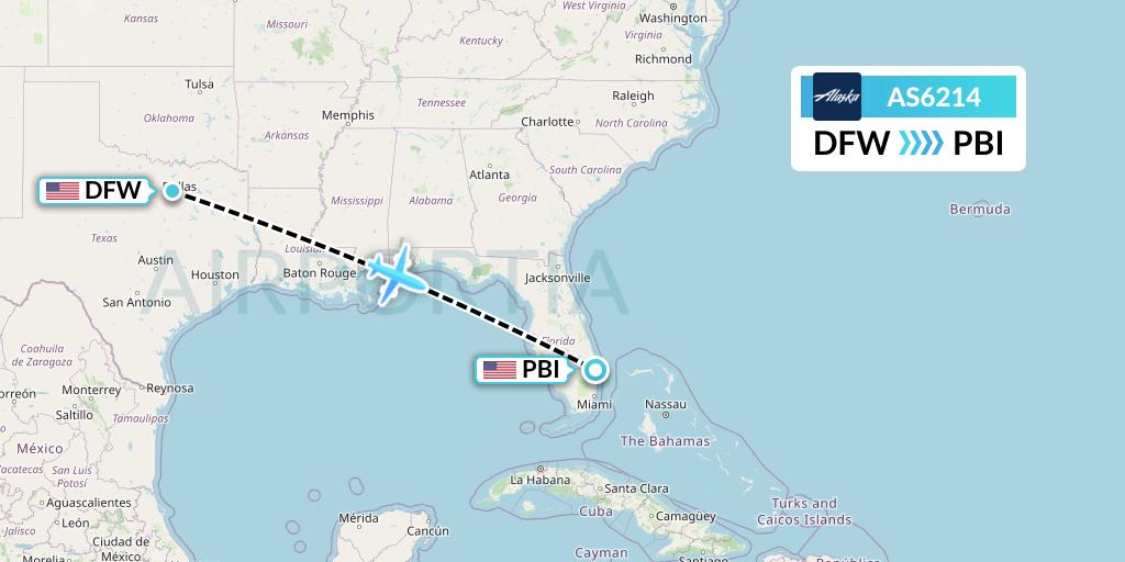 AS6214 Alaska Airlines Flight Map: Dallas to West Palm Beach
