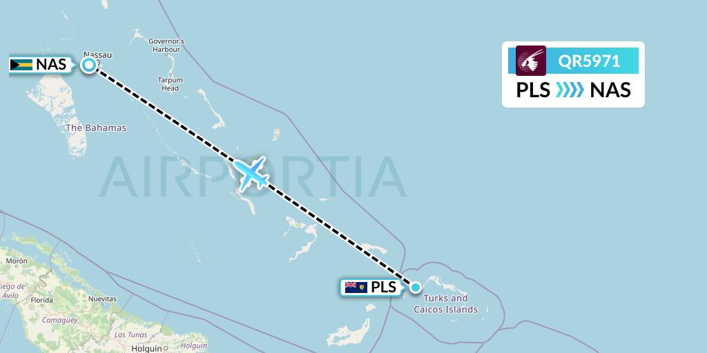 QR5971 Qatar Airways Flight Map: Providenciales to Nassau