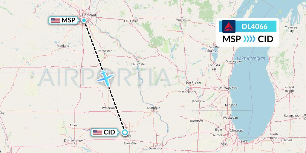 DL4066 Delta Air Lines Flight Map: Minneapolis to Cedar Rapids