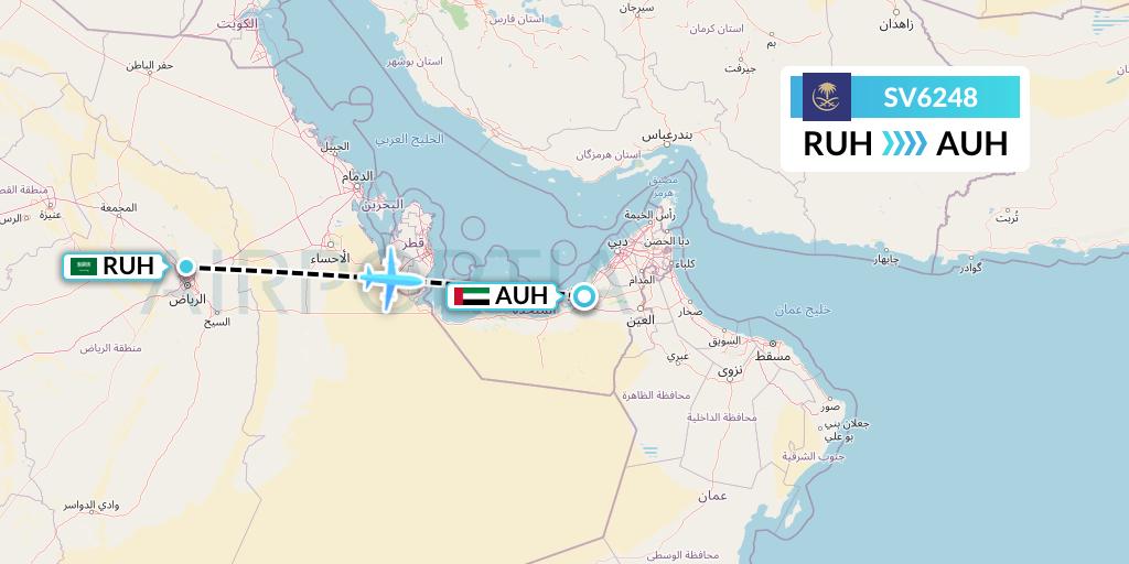 SV6248 Saudi Arabian Airlines Flight Map: Riyadh to Abu Dhabi