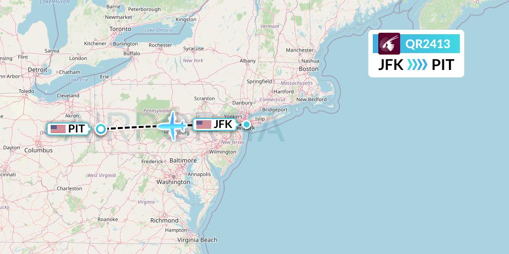 QR2413 Qatar Airways Flight Map: New York to Pittsburgh