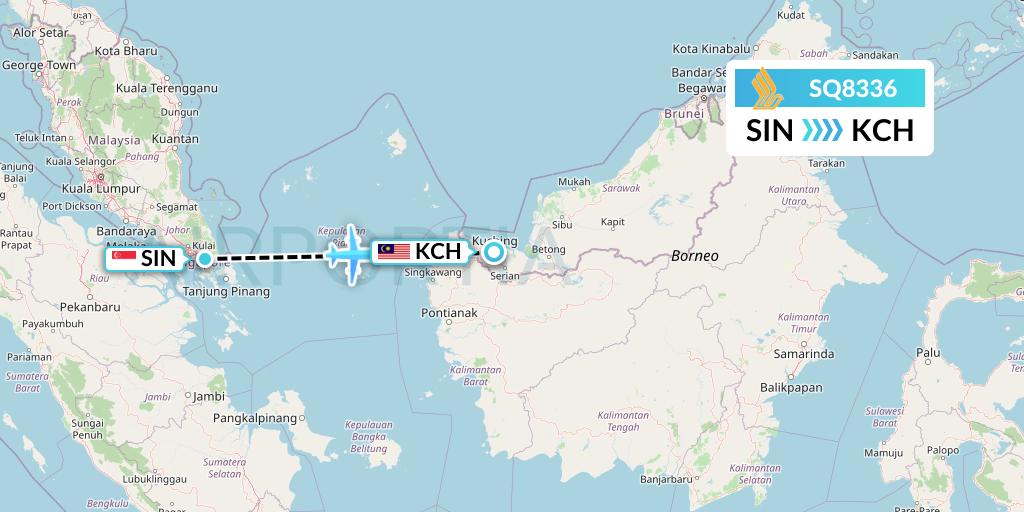 SQ8336 Singapore Airlines Flight Map: Singapore to Kuching