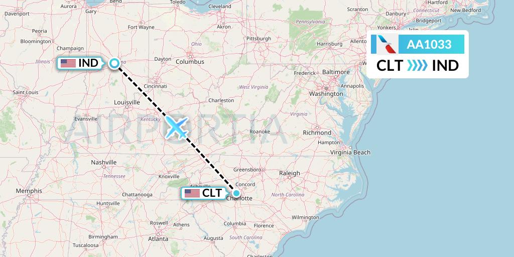 AA1033 American Airlines Flight Map: Charlotte to Indianapolis