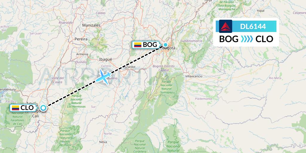 DL6144 Delta Air Lines Flight Map: Bogota to Cali