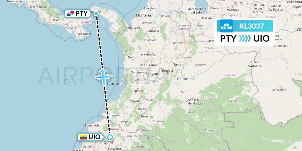 KL3037 KLM Flight Map: Panama City to Quito
