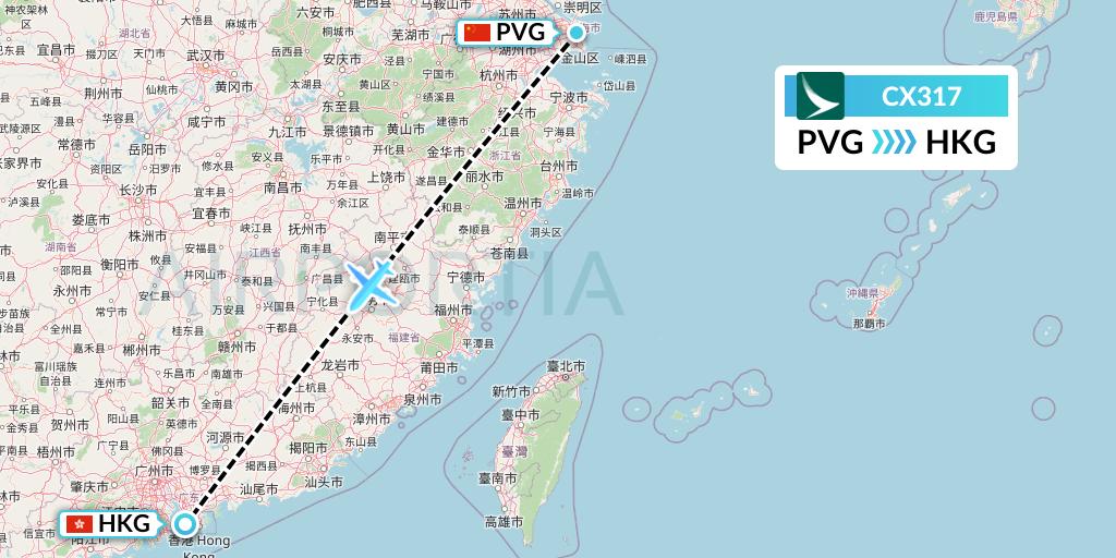 CX317 Cathay Pacific Flight Map: Shanghai to Hong Kong