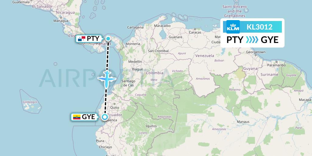 KL3012 KLM Flight Map: Panama City to Guayaquil