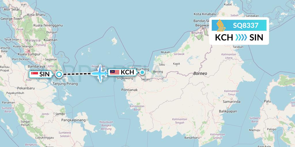 SQ8337 Singapore Airlines Flight Map: Kuching to Singapore