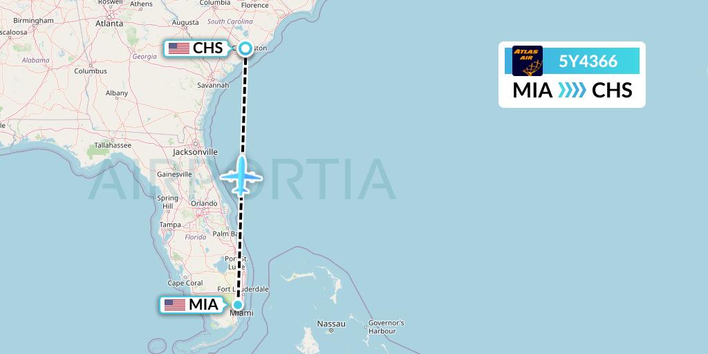 5Y4366 Atlas Air Flight Map: Miami to Charleston