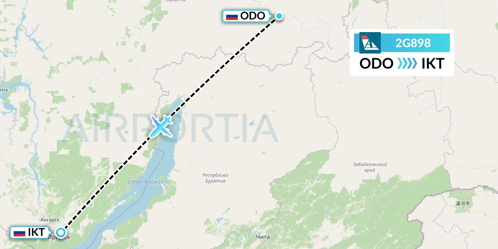 2G898 Angara Airlines Flight Map: Bodaybo to Irkutsk