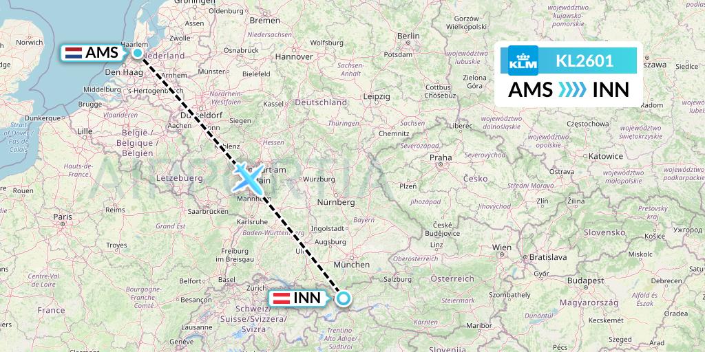 KL2601 KLM Flight Map: Amsterdam to Innsbruck