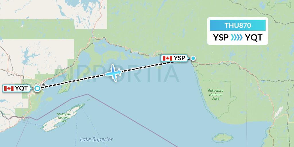 THU870 Thunder Airlines Flight Map: Marathon to Thunder Bay