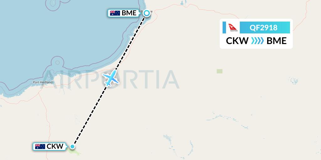 QF2918 Qantas Flight Map: Christmas Creek mine to Broome