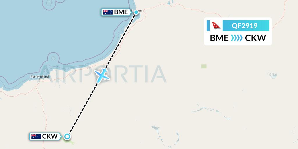 QF2919 Qantas Flight Map: Broome to Christmas Creek mine