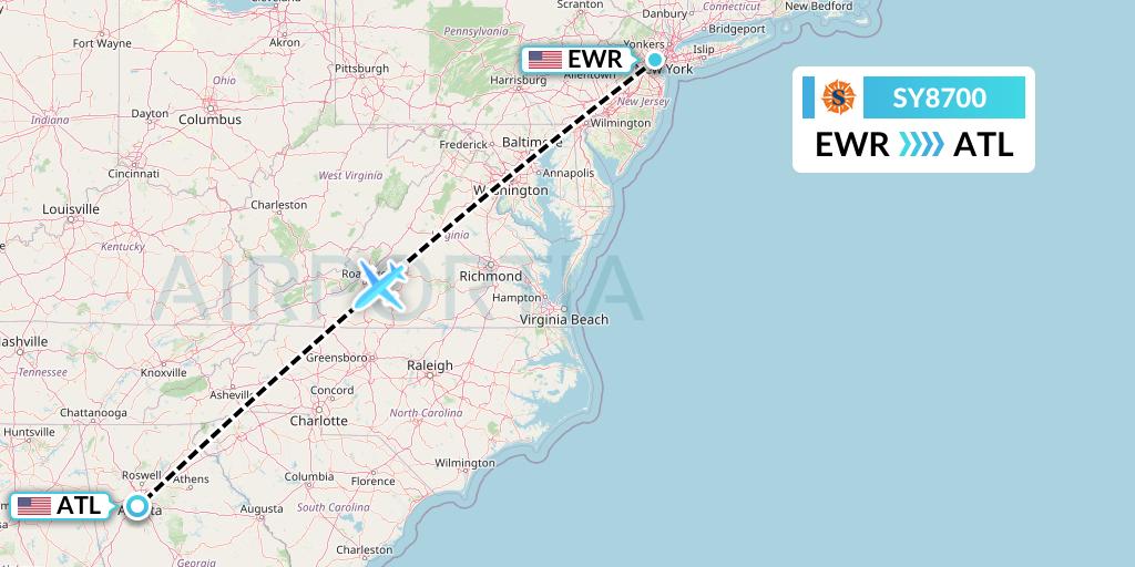 SY8700 Sun Country Airlines Flight Map: New York to Atlanta