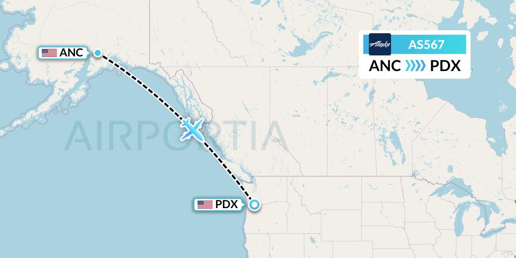 AS567 Alaska Airlines Flight Map: Anchorage to Portland