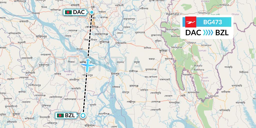 BG473 Biman Bangladesh Airlines Flight Map: Dhaka to Barisal
