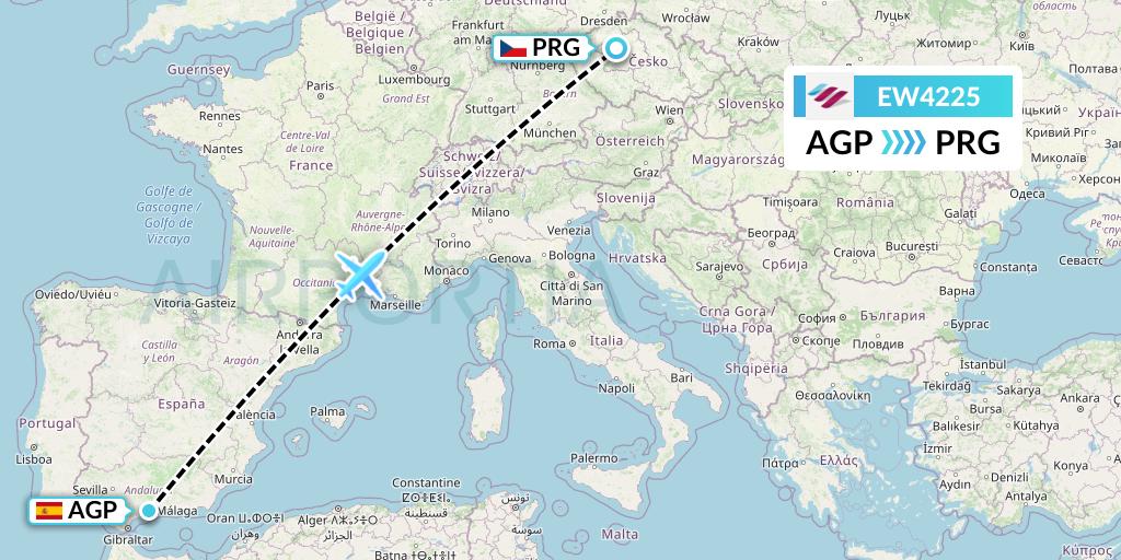 EW4225 Eurowings Flight Map: Malaga to Prague